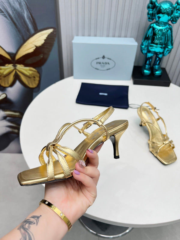 Prad 26s Strappy Sandals Stiletto Heel 60mm In Gold Calfskin