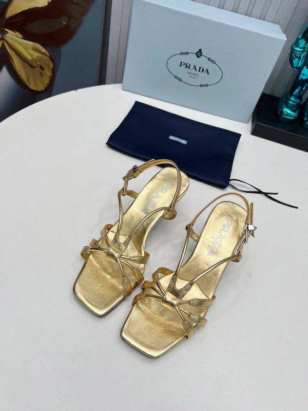 Prad 26s Strappy Sandals Stiletto Heel 60mm In Gold Calfskin