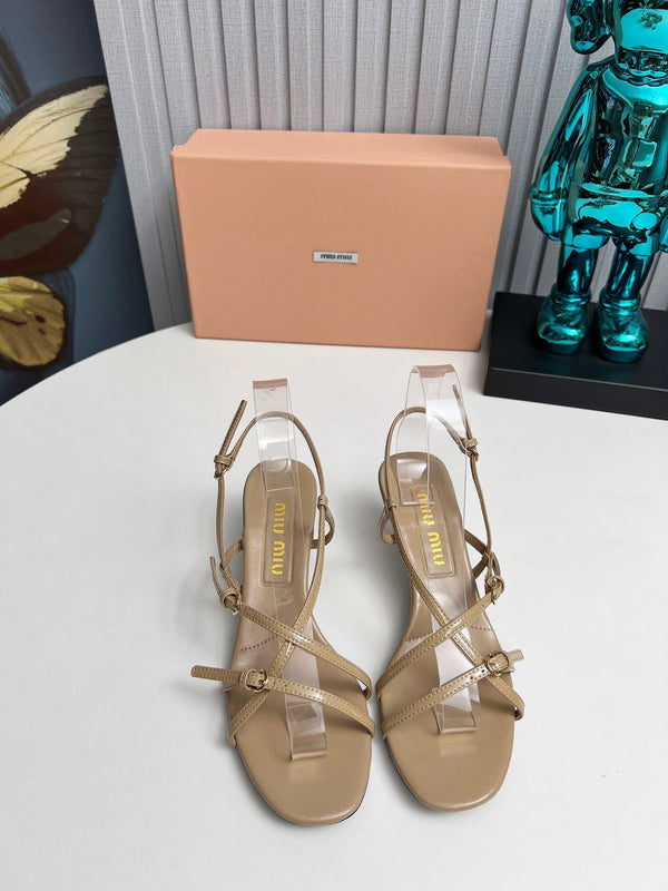 Miu 26s Sandals 5.5cm Beige Patent Leather 680447