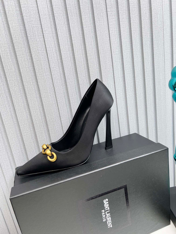 YSL Hermione Pump 11cm Black Silk 680398