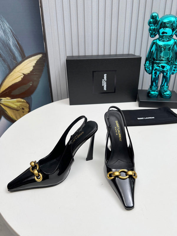 YSL Hermione Slingback 11cm Black Patent Leather 680406