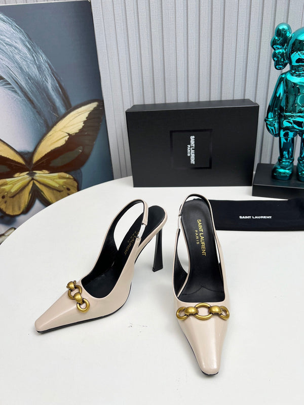 YSL Hermione Slingback 11cm Cuir Verni Beige 680407