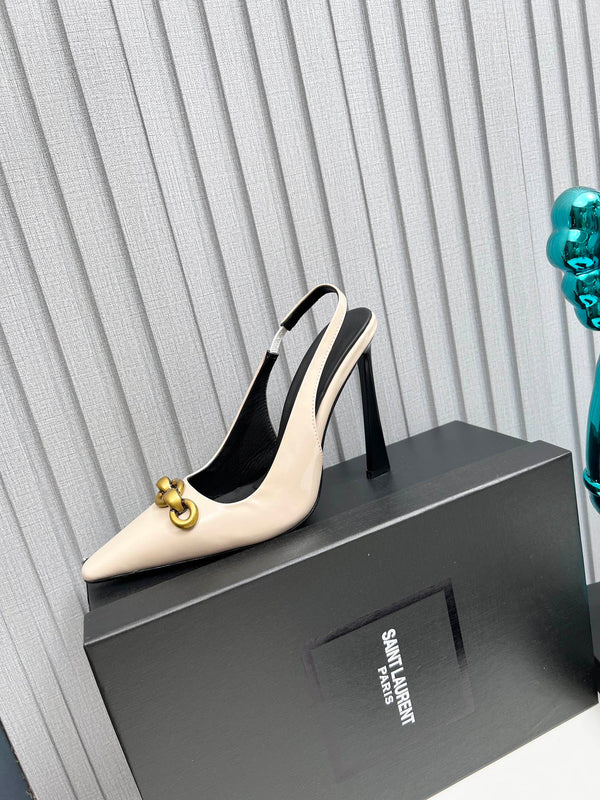 YSL Hermione Slingback 11cm Cuir Verni Beige 680407