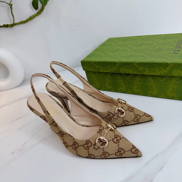 GG 26 Slingback Tissu Beige Marron 592422