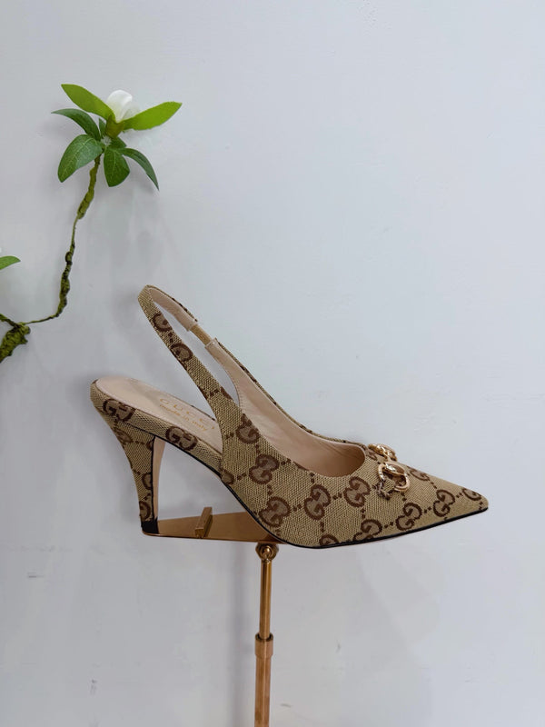 GG 26 Slingback Tissu Beige Marron 592422