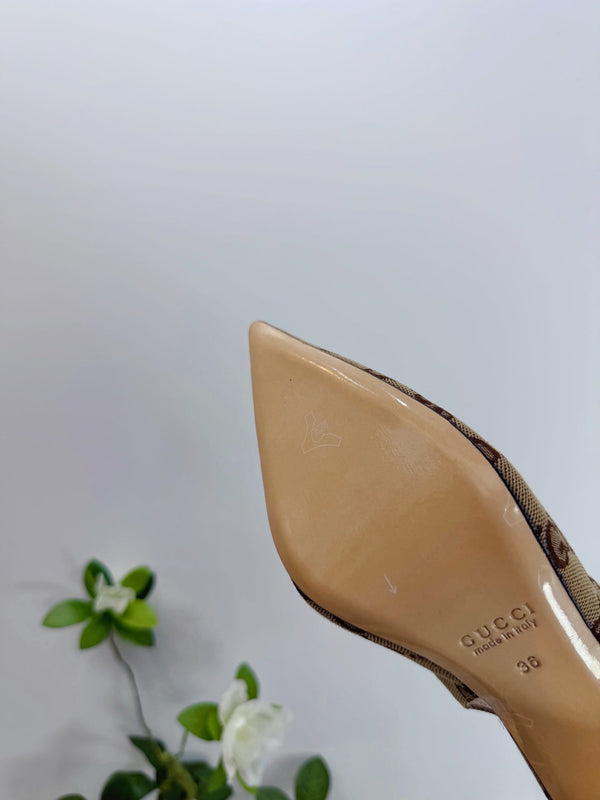 GG 26 Slingback Tissu Beige Marron 592422