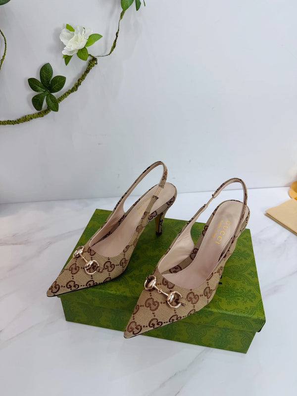 GG 26 Slingback Tissu Beige Marron 592422