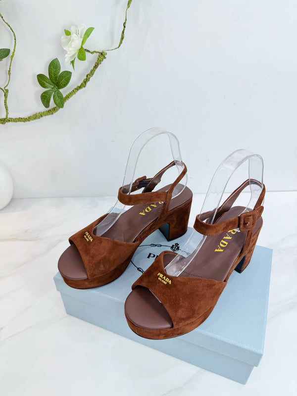PRA 26SS Sandales plateforme 75 Daim marron foncé Peau de mouton 592382
