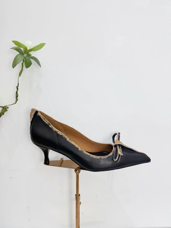 PRA 26SS Escarpins 55 Noir Beige Cuir de vachette 592405