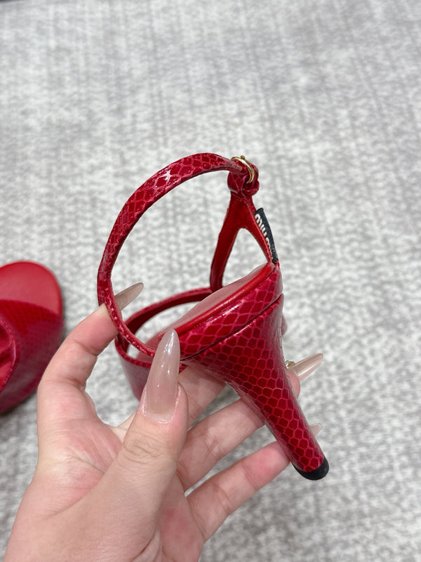 Miu 26s Heeled Sandals 8.5cm Red Snakeskin Texture 680491