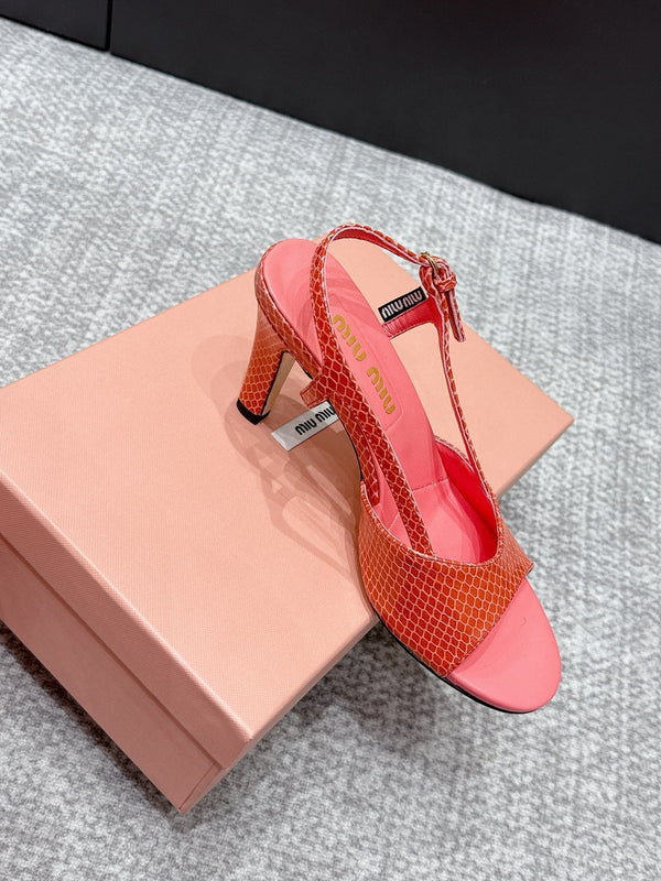 Miu 26s Heeled Sandals 8.5cm Light Red Snakeskin Texture 680493