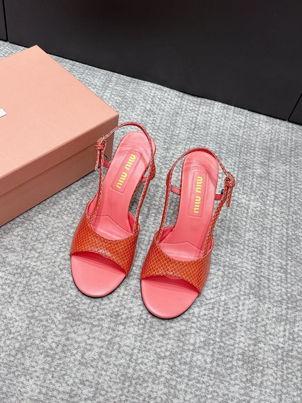 Miu 26s Heeled Sandals 8.5cm Light Red Snakeskin Texture 680493