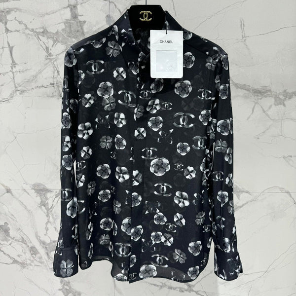 CC shirt In Black camellia Silk