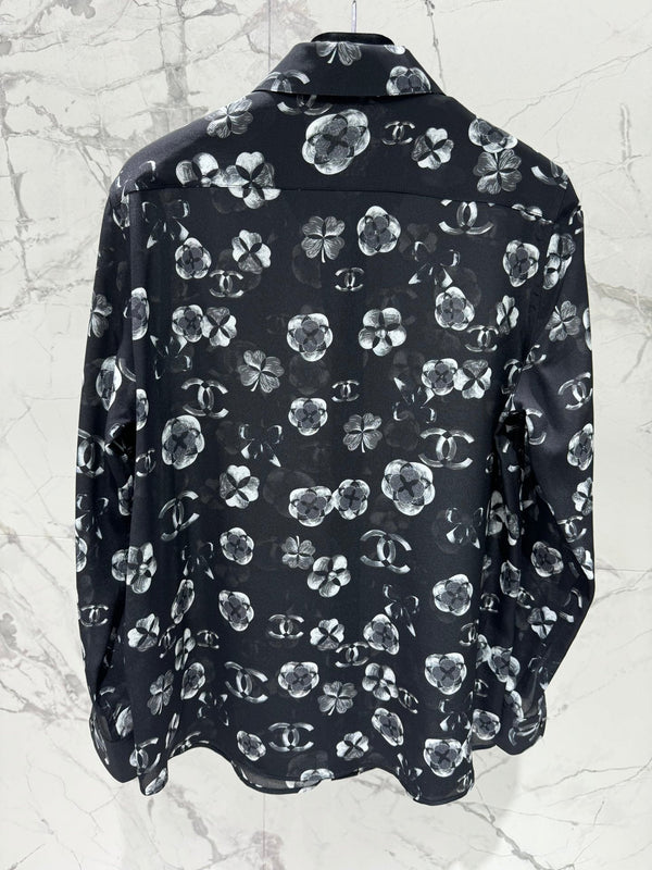 CC shirt In Black camellia Silk