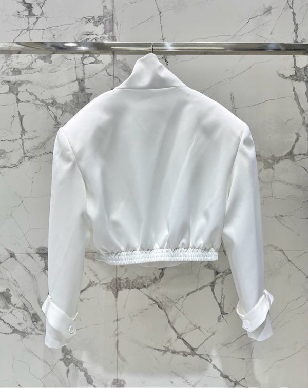 Balmain 26s Padded Shoulder Acetate Short Jacket White Polyester 408621