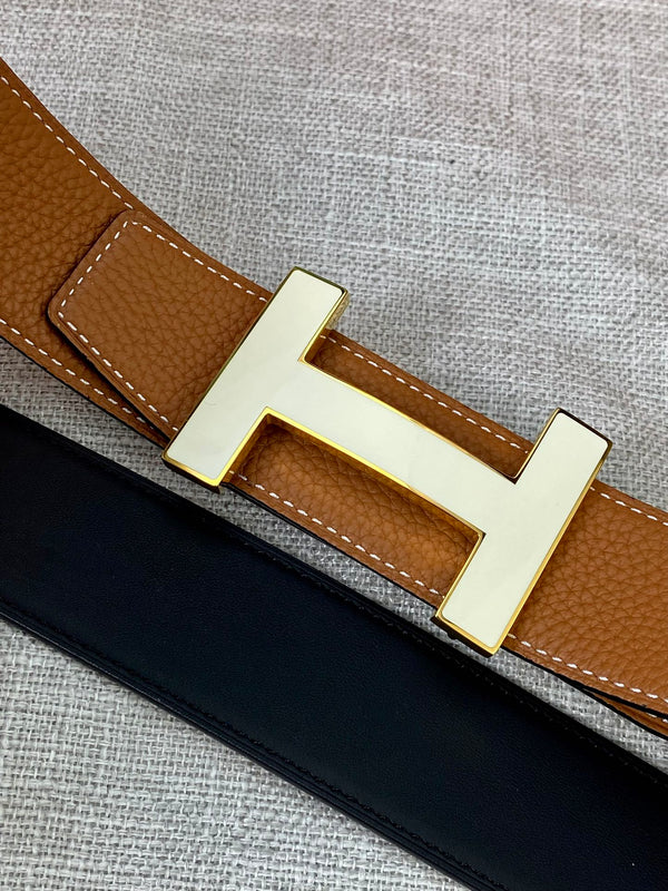 CINTURA HM CONSTANCE CON FIBBIA E CINTURINO REVERSIBILE IN PELLE MARRONE TAWNY 38 MM FERRAMENTA ORO