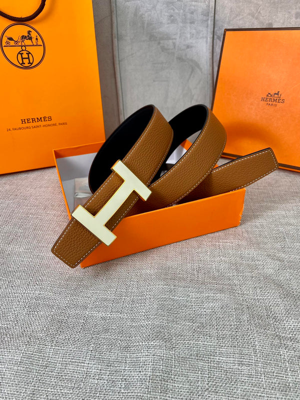 CINTURA HM CONSTANCE CON FIBBIA E CINTURINO REVERSIBILE IN PELLE MARRONE TAWNY 38 MM FERRAMENTA ORO