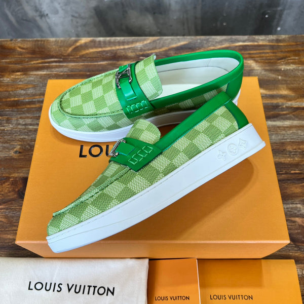 MOCASSINO LV COCCODRILLO VERDE TELA DAMIER E PELLE DI VITELLO