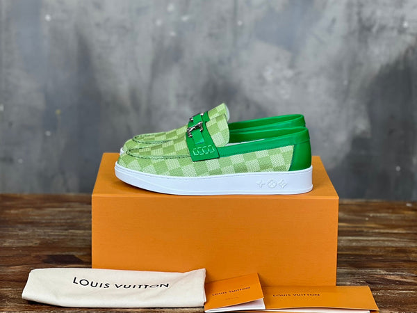MOCASSINO LV COCCODRILLO VERDE TELA DAMIER E PELLE DI VITELLO