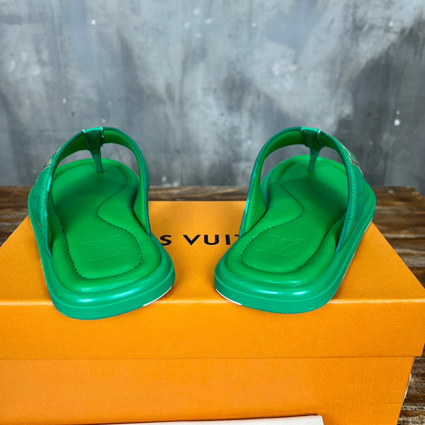 LV THONG SLIPPER IN SHAMROCK GREEN  MONOGRAM CALFSKIN