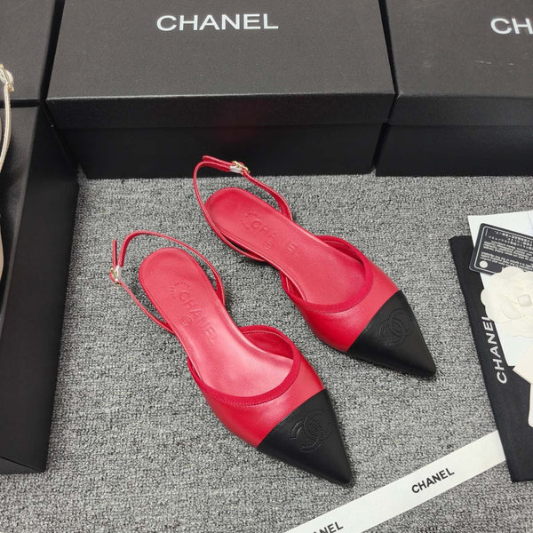 CC 26s Escarpins à Bride Arrière Noir Rouge Cuir 681972