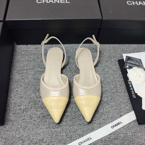 CC 26s Escarpins à bride arrière pointus en cuir Kaki Jaune 681973