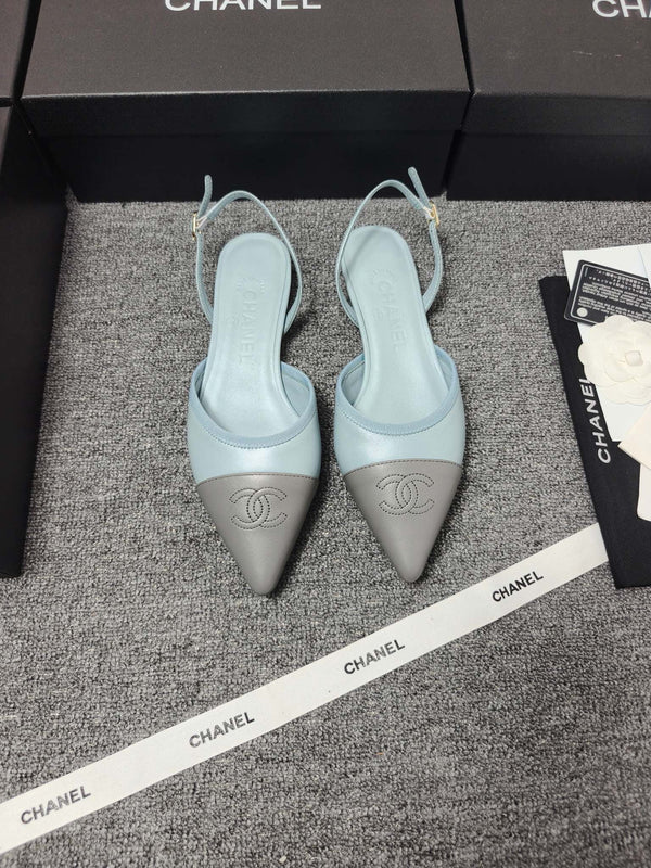Escarpins à bride arrière en cuir gris-bleu 26s CC 681974