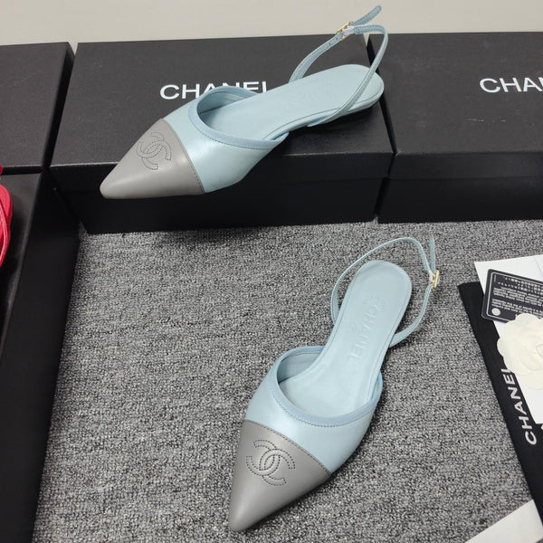 Escarpins à bride arrière en cuir gris-bleu 26s CC 681974