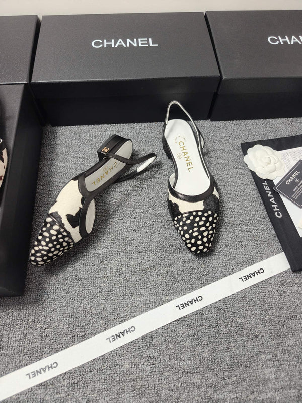 Mules CC SS 2026 Blanc Noir Cuir de veau Cuir d'agneau