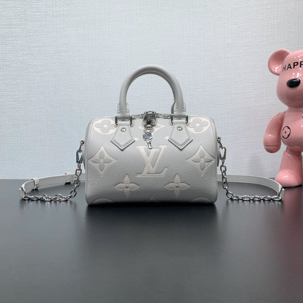 LV Speedy Bandouliere 20 Brume Grigio Monogram Empreinte Pelle 205495