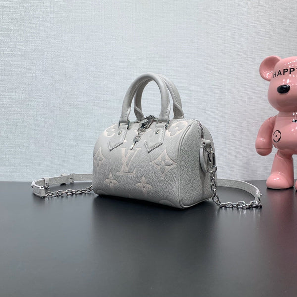 LV Speedy Bandouliere 20 Brume Grigio Monogram Empreinte Pelle 205495