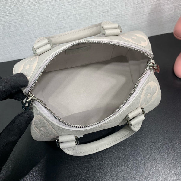 LV Speedy Bandouliere 20 Brume Grigio Monogram Empreinte Pelle 205495