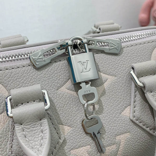 LV Speedy Bandouliere 20 Brume Grigio Monogram Empreinte Pelle 205495