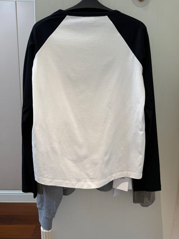 Celine 25 CELINE PARIS T-shirt a maniche lunghe Bianco misto Cotone Nero
