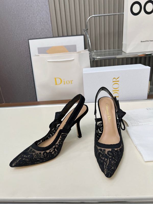CD 26s J'Adior Slingback Pumps Black Lace 153613