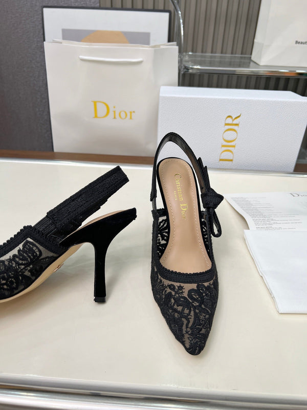 CD 26s J'Adior Slingback Pumps Black Lace 153613