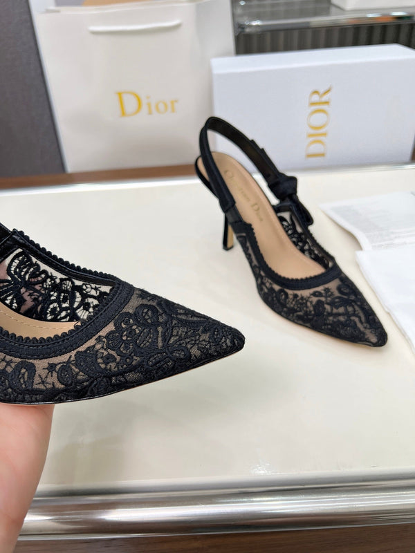 CD 26s J'Adior Slingback Pumps Black Lace 153613