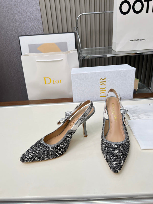 CD 26s J'Adior Slingback Pumps Grey Tweed Calfskin 153616