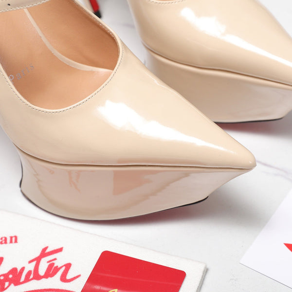 Escarpins CL Matières Fécales Plateforme 15cm Cuir Verni Beige 637884