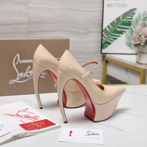 Escarpins CL Matières Fécales Plateforme 15cm Cuir Verni Beige 637884