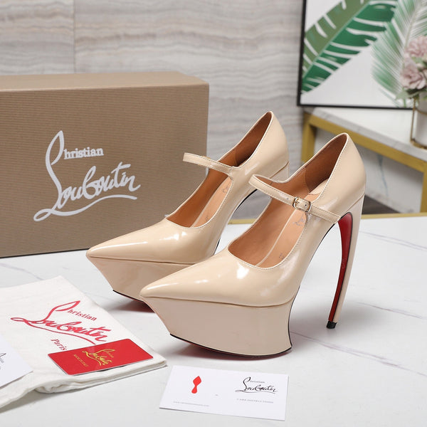 Escarpins CL Matières Fécales Plateforme 15cm Cuir Verni Beige 637884