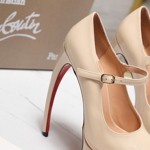 Escarpins CL Matières Fécales Plateforme 15cm Cuir Verni Beige 637884