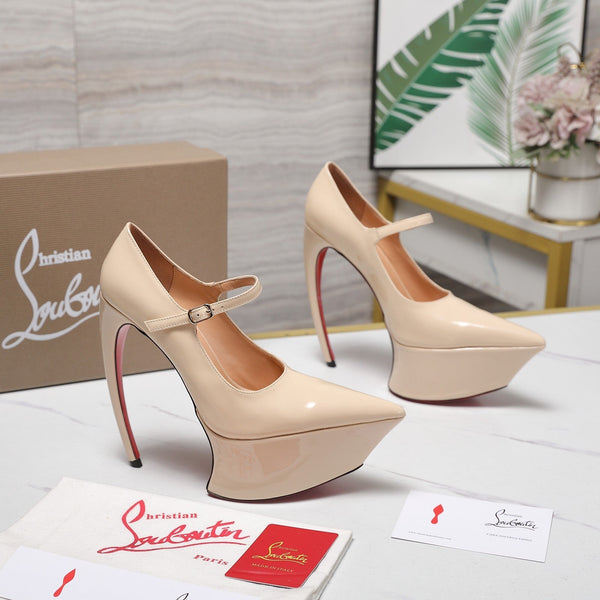 Escarpins CL Matières Fécales Plateforme 15cm Cuir Verni Beige 637884