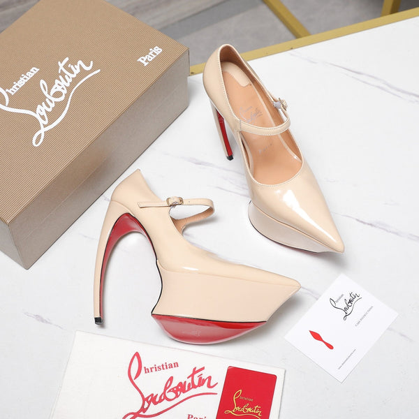 Escarpins CL Matières Fécales Plateforme 15cm Cuir Verni Beige 637884
