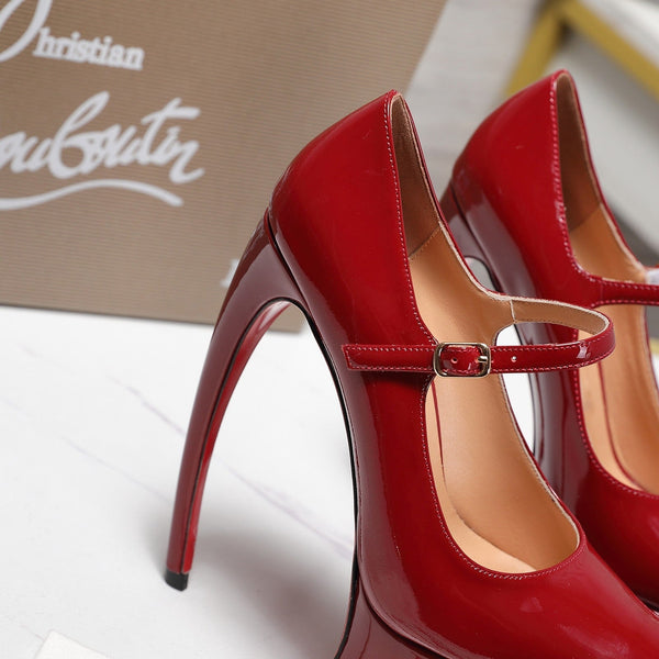 CL Escarpins Plateforme Matières Fécales 15cm Cuir Verni Rouge 637885