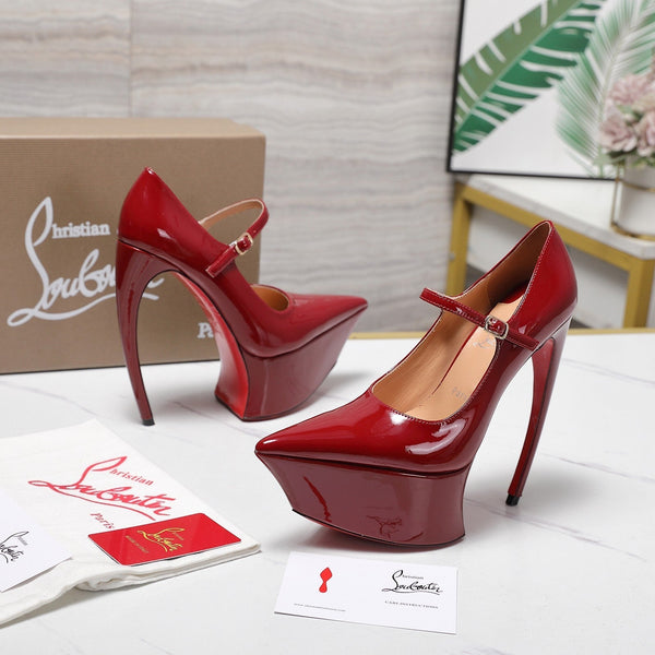 CL Escarpins Plateforme Matières Fécales 15cm Cuir Verni Rouge 637885