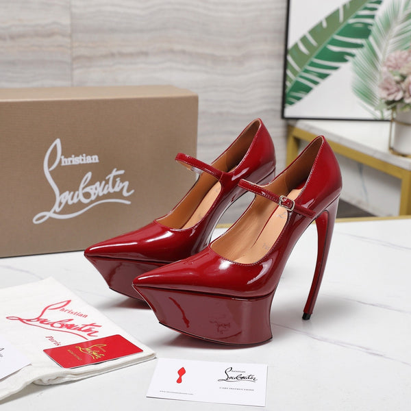 CL Escarpins Plateforme Matières Fécales 15cm Cuir Verni Rouge 637885