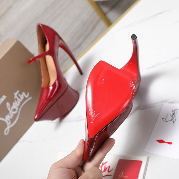 CL Escarpins Plateforme Matières Fécales 15cm Cuir Verni Rouge 637885