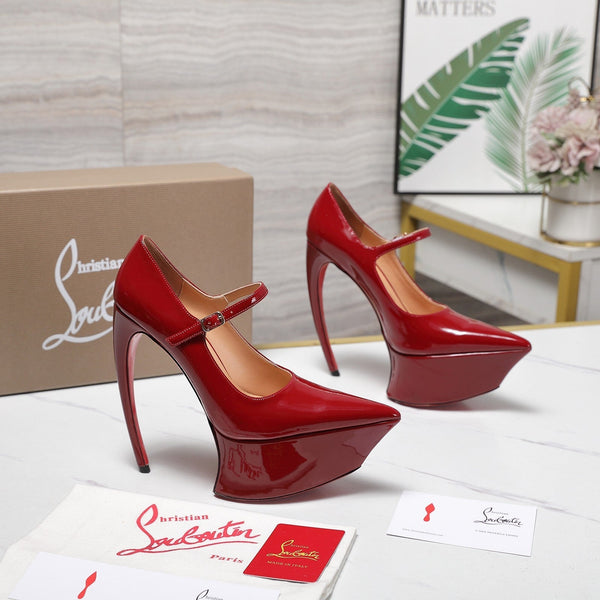 CL Escarpins Plateforme Matières Fécales 15cm Cuir Verni Rouge 637885