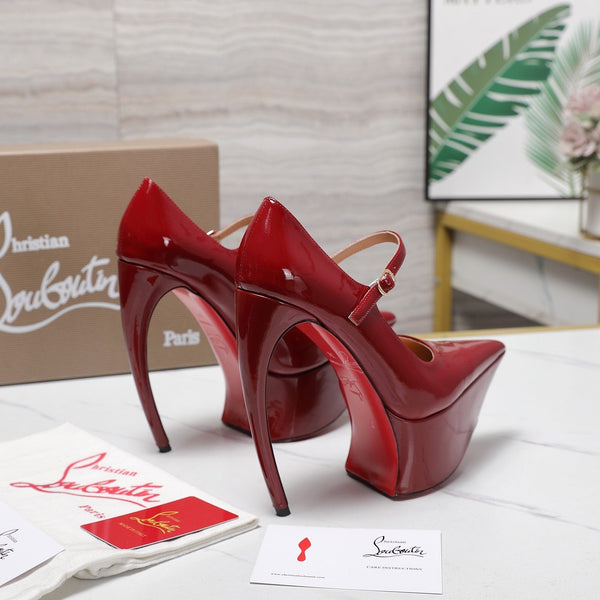 CL Escarpins Plateforme Matières Fécales 15cm Cuir Verni Rouge 637885